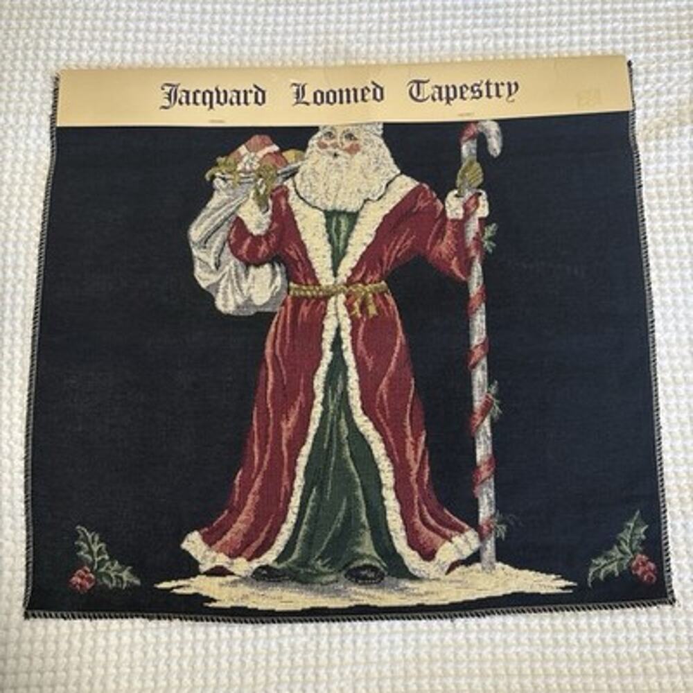 Vintage Jacquard Old World Santa Claus Tapestry Panel Christmas Cotton USA NOS